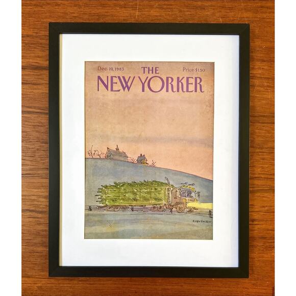 Framed 1983 New Yorker Magazine Cover Dec 19 Christmas Tree Trucker - Picture 1 of 3